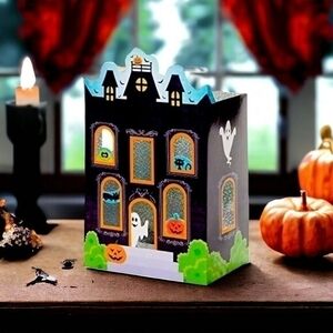 Set of 4 Haunted House Holographic Luminaries Halloween Decorations NIB